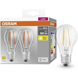 Світлодіодна лампа OSRAM LED E27 6.5Вт 2700К 806Лм A60 2шт