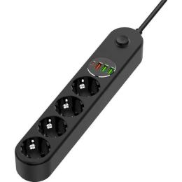 Мережевий фільтр ColorWay CW-CHE44PDB Black 4 розетки, 4USB (Type-C PD20W + 3USB QC3.0) (45W), 2м