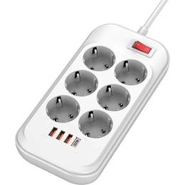 Мережевий фільтр ColorWay CW-CHE64PDW White 6 розеток, 4USB (Type-C PD20W + 3USB QC3.0) (38W), 2м
