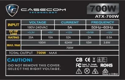 Блок живлення для ПК Casecom 700W 120mm 4хSATA тех. пакування (CM 700 ATX)