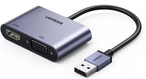 Перехідник Ugreen CM449 USB 3.0 (тато)  -  HDMI/VGA (мама) 1080 p 60hz 0.15m Gray (20518)