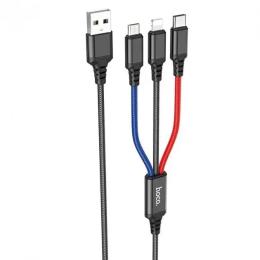 Дата-кабель Hoco X76 USB (тато)  -  Lightning (тато)/micro USB (тато)/USB-C (тато) 1м Black (K25610)