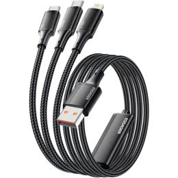 Дата-кабель Essager (EXCMTL-JJ01-P) USB (тато)  -  Type-C (тато) + MicroUSB (тато) + Lightning (тато) 1.2м Black