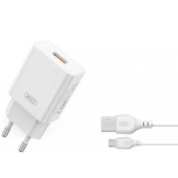 Мережевий зарядний пристрій для телефона XO L127 single USB-A 18W 3A with MicroUSB cable White