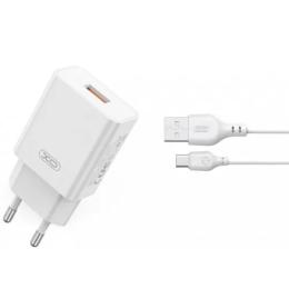 Мережевий зарядний пристрій для телефона XO L127 single USB-A 18W 3A with Type-C cable White