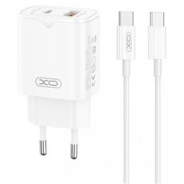 Мережевий зарядний пристрій для телефона XO L130 double USB-A/USB-C PD&amp;QC3.0 30W 3A with Type-C-Type-C cable White