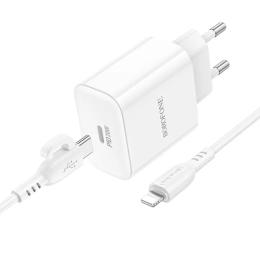 Мережевий зарядний пристрій для телефона Borofone BA81A 20W/1 USB-C + Lightining White