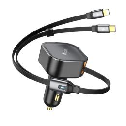 Автомобільний зарядний пристрій для телефона Hoco NZ13 Clever PD30W Black with telescopic cable Type-C to Lightning