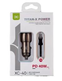 Автомобільний зарядний пристрій для телефона DC XC-40 Lightning Dark Gray 2xPD/40W