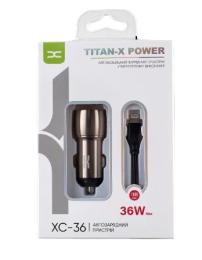 Автомобільний зарядний пристрій для телефона DC XC-36 Lightning Dark Gray 2xQC3.0/36W