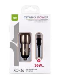 Автомобільний зарядний пристрій для телефона DC XC-36 Type-C Dark Gray 2xQC3.0/36W