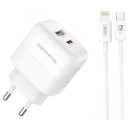 Мережевий зарядний пристрій для телефона XO L137 Lightning-Type-C cable White USB-A/USB-C PD&amp;QC3.0