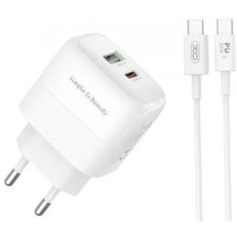 Мережевий зарядний пристрій для телефона XO L137 Type-C  -  Type-C cable White USB-A/USB-C PD&amp;QC3.0