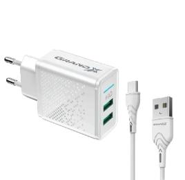 Мережевий зарядний пристрій для телефона Grand-X CH-60WT White з кабелем Type C
