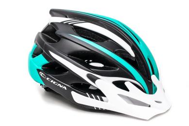 Велосипедний шолом CIGNA WT-016 M Black White Turquoise з білим козирком 2022 (HEAD-038)