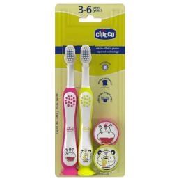 Зубна щітка Chicco Milk Teeth 2 шт Yellow Pink на присосці 3-6 років (12084.00)