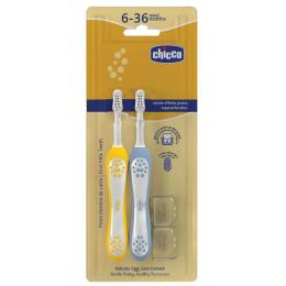 Зубна щітка Chicco First Milk Teeth 2 шт Yellow Light Blue 6-36 міс. (12082.11)