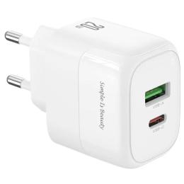 Адаптер живлення для телефона XO L137  -  20W PD USB-C &amp; 18W QC USB-A White