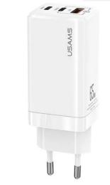 Адаптер живлення для телефона USAMS US-CC110 GaN Mini 65W 2хType-C/USB QC White