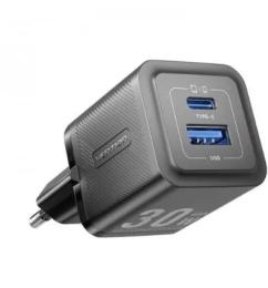 Адаптер живлення для телефона Vention GaN III PD 30W QC3.0 3A Black (FEQB0-EU)