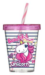 Склянка HEREVIN Unicorn Pink (161441-003) 0.45 л з трубочкою