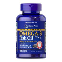 Рибячий жир та омега Puritans Pride Double Strength Omega-3 Fish Oil 1200mg/600mg Omega-3 - 90 sgels (2022-10-1749)