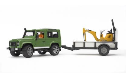 Іграшкова техніка Bruder Автомобіль Land Rover Defender з причепом, мініекскаватором CAT та фігуркою (02593)