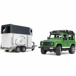 Іграшкова техніка Bruder Джип Land Rover Defender з причепом для перевезення коней та конячка (02592)