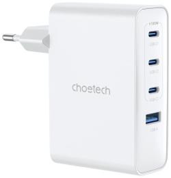 Адаптер живлення для телефона Choetech NexGen USB-A/3xUSB-C PD 100W GaN Charger White (PD9002-EU-WH)