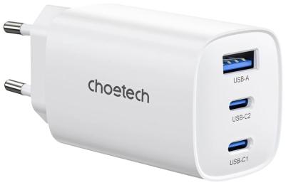 Адаптер живлення для телефона Choetech PowiX USB-A/2xUSB-C PD 65W Ultra-Thin White (PD9006-EU-WH)