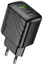 Адаптер живлення для телефона Hoco CS25A Black USB-C+USB, 20W