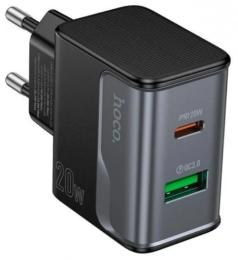 Адаптер живлення для телефона Hoco CS71A Black 1xUSB, 1xUSB-C, PD20W