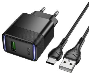 Мережевий зарядний пристрій для телефона Hoco CS111A Lounge single-port 22.5W multi-protocol charger set Type-C EU Black (6942007680363)