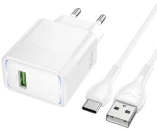 Мережевий зарядний пристрій для телефона Hoco CS111A Lounge QC3.0 22.5W (1USB-A) + кабель USB to Type-C White
