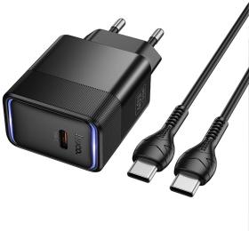 Мережевий зарядний пристрій для телефона Hoco CS113A Lounge PD40W (1USB-C) + кабель Type-C to Type-C Black