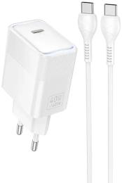 Мережевий зарядний пристрій для телефона Hoco CS113A Lounge PD40W (1USB-C) + кабель Type-C to Type-C White