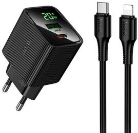 Мережевий зарядний пристрій для телефона Hoco CS83A Excellent with digital display PD20W + QC3.0 (1USB-A/1C) + кабель Type-C to Type-C