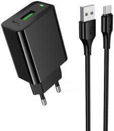 Мережевий зарядний пристрій для телефона Hoco CS92A Leader QC3.0 18W (1USB-A) + кабель USB to Type-C
