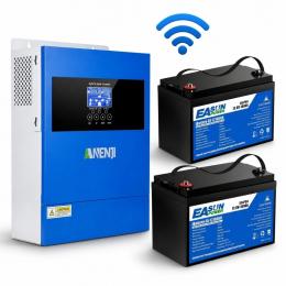 Сонячний інвертор Anenji 4, 2 кВт LiFePO4 WiFi + 2 акумулятора 12V 100Ah Easun Power