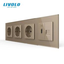Розетка LIVOLO VL-C7FCTC16A/FCHD/FCCP-4AP Gold