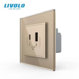 Розетка LIVOLO VL-C7FCUA18W.UC18W-2AP Gold