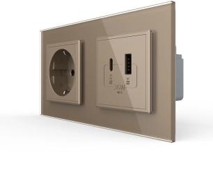 Розетка LIVOLO VL-C7FCTC16A/FCUA18W.UC18W-4AP Gold