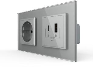 Розетка LIVOLO VL-C7FCTC16A/FCUA18W.UC18W-4IP Gray