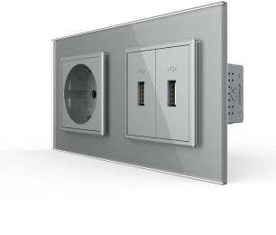 Розетка LIVOLO VL-C7FCTC16A/FCUA/FCUA-4IP Gray