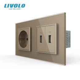 Розетка LIVOLO VL-C7FCTC16A/FCUA/FCUA-4AS05 Gold