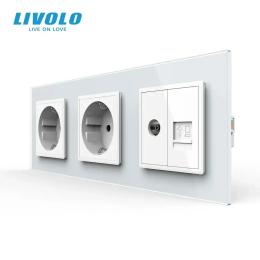 Розетка LIVOLO Силова Інтернет ТБ 2.5D скло White (VL-C7FCTC16A/FCCP/FCTV-6WS05)