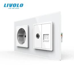 Розетка LIVOLO Силова Інтернет ТБ скло Matte White (VL-C7FCTC16A/FCCP/FCTV-6WS06)