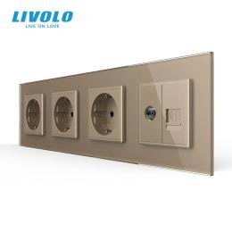 Розетка LIVOLO Силова Інтернет ТБ скло Gold Matte (VL-C7FCTC16A/FCCP/FCTV-6AS06)