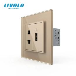 Розетка LIVOLO VL-C7FCT25/FCUA-2AS06 Gold Matte