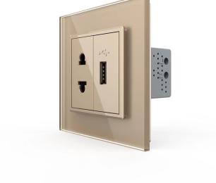 Розетка LIVOLO VL-C7FCT25/FCUA-2AP Gold